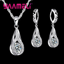 Load image into Gallery viewer, Hot Water Drop Sterling Silver Jewelry Set For Women Pendant Necklace Hoop Earrings Wedding Party