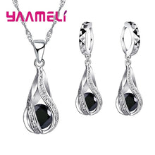 Load image into Gallery viewer, Hot Water Drop Sterling Silver Jewelry Set For Women Pendant Necklace Hoop Earrings Wedding Party
