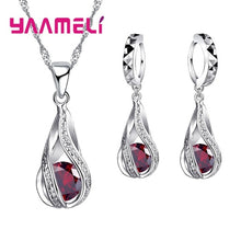 Load image into Gallery viewer, Hot Water Drop Sterling Silver Jewelry Set For Women Pendant Necklace Hoop Earrings Wedding Party