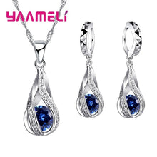 Load image into Gallery viewer, Hot Water Drop Sterling Silver Jewelry Set For Women Pendant Necklace Hoop Earrings Wedding Party