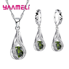 Load image into Gallery viewer, Hot Water Drop Sterling Silver Jewelry Set For Women Pendant Necklace Hoop Earrings Wedding Party