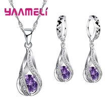 Load image into Gallery viewer, Hot Water Drop Sterling Silver Jewelry Set For Women Pendant Necklace Hoop Earrings Wedding Party