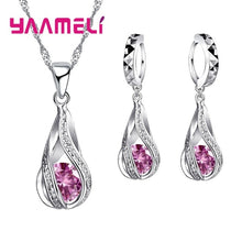 Load image into Gallery viewer, Hot Water Drop Sterling Silver Jewelry Set For Women Pendant Necklace Hoop Earrings Wedding Party