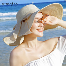Load image into Gallery viewer, Summer Female Sun Hats Visor Hat Big Brim Classic Bowknot Folding Straw Hat Casual Outdoor Beach Cap For Women UV Protection Hat