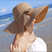 Load image into Gallery viewer, Summer Female Sun Hats Visor Hat Big Brim Classic Bowknot Folding Straw Hat Casual Outdoor Beach Cap For Women UV Protection Hat