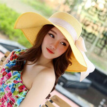 Load image into Gallery viewer, Summer Female Sun Hats Visor Hat Big Brim Classic Bowknot Folding Straw Hat Casual Outdoor Beach Cap For Women UV Protection Hat