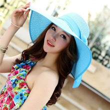 Load image into Gallery viewer, Summer Female Sun Hats Visor Hat Big Brim Classic Bowknot Folding Straw Hat Casual Outdoor Beach Cap For Women UV Protection Hat