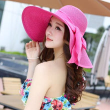 Load image into Gallery viewer, Summer Female Sun Hats Visor Hat Big Brim Classic Bowknot Folding Straw Hat Casual Outdoor Beach Cap For Women UV Protection Hat