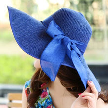 Load image into Gallery viewer, Summer Female Sun Hats Visor Hat Big Brim Classic Bowknot Folding Straw Hat Casual Outdoor Beach Cap For Women UV Protection Hat