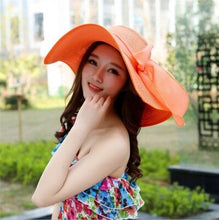 Load image into Gallery viewer, Summer Female Sun Hats Visor Hat Big Brim Classic Bowknot Folding Straw Hat Casual Outdoor Beach Cap For Women UV Protection Hat