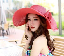 Load image into Gallery viewer, Summer Female Sun Hats Visor Hat Big Brim Classic Bowknot Folding Straw Hat Casual Outdoor Beach Cap For Women UV Protection Hat
