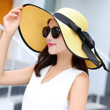 Load image into Gallery viewer, Summer Female Sun Hats Visor Hat Big Brim Classic Bowknot Folding Straw Hat Casual Outdoor Beach Cap For Women UV Protection Hat