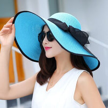Load image into Gallery viewer, Summer Female Sun Hats Visor Hat Big Brim Classic Bowknot Folding Straw Hat Casual Outdoor Beach Cap For Women UV Protection Hat