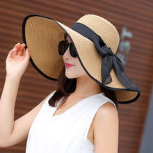 Load image into Gallery viewer, Summer Female Sun Hats Visor Hat Big Brim Classic Bowknot Folding Straw Hat Casual Outdoor Beach Cap For Women UV Protection Hat