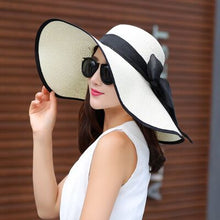 Load image into Gallery viewer, Summer Female Sun Hats Visor Hat Big Brim Classic Bowknot Folding Straw Hat Casual Outdoor Beach Cap For Women UV Protection Hat