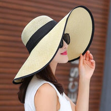 Load image into Gallery viewer, Summer Female Sun Hats Visor Hat Big Brim Classic Bowknot Folding Straw Hat Casual Outdoor Beach Cap For Women UV Protection Hat