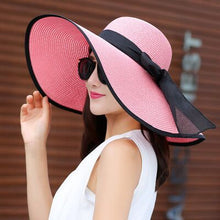 Load image into Gallery viewer, Summer Female Sun Hats Visor Hat Big Brim Classic Bowknot Folding Straw Hat Casual Outdoor Beach Cap For Women UV Protection Hat
