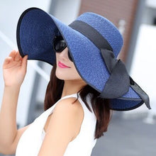 Load image into Gallery viewer, Summer Female Sun Hats Visor Hat Big Brim Classic Bowknot Folding Straw Hat Casual Outdoor Beach Cap For Women UV Protection Hat