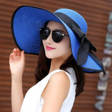 Load image into Gallery viewer, Summer Female Sun Hats Visor Hat Big Brim Classic Bowknot Folding Straw Hat Casual Outdoor Beach Cap For Women UV Protection Hat