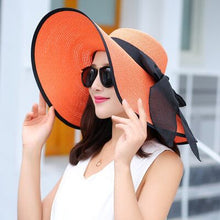 Load image into Gallery viewer, Summer Female Sun Hats Visor Hat Big Brim Classic Bowknot Folding Straw Hat Casual Outdoor Beach Cap For Women UV Protection Hat