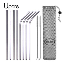 Load image into Gallery viewer, Reusable Drinking Straw, Stainless Steel Straws Straight Bent Metal Straw with Cleaner Brush Pouch