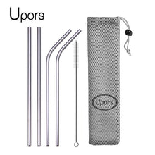 Load image into Gallery viewer, Reusable Drinking Straw, Stainless Steel Straws Straight Bent Metal Straw with Cleaner Brush Pouch