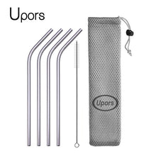 Load image into Gallery viewer, Reusable Drinking Straw, Stainless Steel Straws Straight Bent Metal Straw with Cleaner Brush Pouch