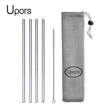 Load image into Gallery viewer, Reusable Drinking Straw, Stainless Steel Straws Straight Bent Metal Straw with Cleaner Brush Pouch