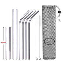 Load image into Gallery viewer, Reusable Drinking Straw, Stainless Steel Straws Straight Bent Metal Straw with Cleaner Brush Pouch