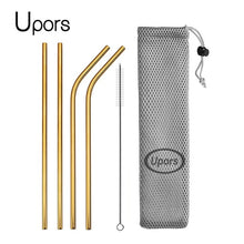 Load image into Gallery viewer, Reusable Drinking Straw, Stainless Steel Straws Straight Bent Metal Straw with Cleaner Brush Pouch