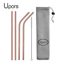 Load image into Gallery viewer, Reusable Drinking Straw, Stainless Steel Straws Straight Bent Metal Straw with Cleaner Brush Pouch
