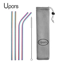 Load image into Gallery viewer, Reusable Drinking Straw, Stainless Steel Straws Straight Bent Metal Straw with Cleaner Brush Pouch