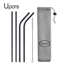 Load image into Gallery viewer, Reusable Drinking Straw, Stainless Steel Straws Straight Bent Metal Straw with Cleaner Brush Pouch