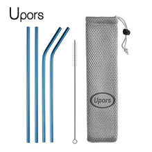 Load image into Gallery viewer, Reusable Drinking Straw, Stainless Steel Straws Straight Bent Metal Straw with Cleaner Brush Pouch