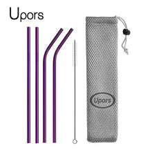 Load image into Gallery viewer, Reusable Drinking Straw, Stainless Steel Straws Straight Bent Metal Straw with Cleaner Brush Pouch