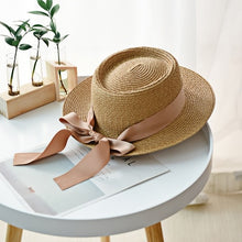 Load image into Gallery viewer, Summer Sun Hats Women Fashion Girl Straw Hat  Ribbon Bow Beach Hat Casual Straw Flat Top Panama Hat Bone Feminino