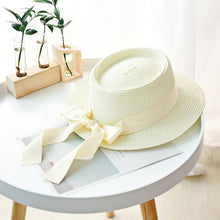 Load image into Gallery viewer, Summer Sun Hats Women Fashion Girl Straw Hat  Ribbon Bow Beach Hat Casual Straw Flat Top Panama Hat Bone Feminino