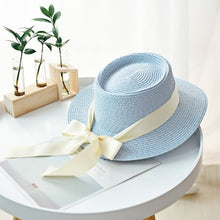 Load image into Gallery viewer, Summer Sun Hats Women Fashion Girl Straw Hat  Ribbon Bow Beach Hat Casual Straw Flat Top Panama Hat Bone Feminino