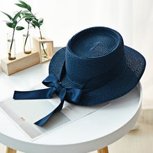 Load image into Gallery viewer, Summer Sun Hats Women Fashion Girl Straw Hat  Ribbon Bow Beach Hat Casual Straw Flat Top Panama Hat Bone Feminino