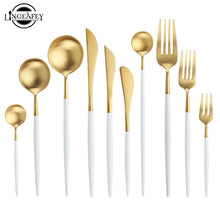 Load image into Gallery viewer, White Gold Cutlery Set Western 18/10 Stainless Steel Tableware Home Spoon Fork Knife Chopsticks Kit Dinnerware Sets tableware