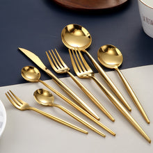 Load image into Gallery viewer, Gold Color Stainless Steel Dinnerware Cutlery Set. Forks Spoons Knives Chopstick