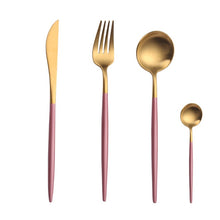 Load image into Gallery viewer, Gold Color Stainless Steel Dinnerware Cutlery Set. Forks Spoons Knives Chopstick