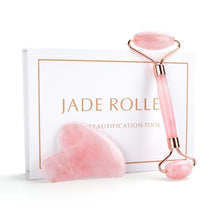 Load image into Gallery viewer, Natural Rose Quartz Jade Roller Facial Body Massager Roller Jade Stone Massage Set Face Lifting Beauty Massage Tool