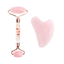 Load image into Gallery viewer, Natural Rose Quartz Jade Roller Facial Body Massager Roller Jade Stone Massage Set Face Lifting Beauty Massage Tool