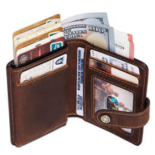 Load image into Gallery viewer, RFID Credit Card Holder Wallet Aluminum Pop Up Cardholder Blocking Case Crazy Horse Leather Big Creditcard Holder Coin Purse