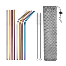 Load image into Gallery viewer, Reusable Drinking Straw, Stainless Steel Straws Straight Bent Metal Straw with Cleaner Brush Pouch