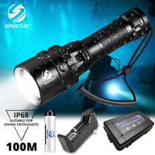 Load image into Gallery viewer, Super bright Diving Flashlight IP68 highest waterproof rating Professional diving light Powered by 18650 battery With hand rope