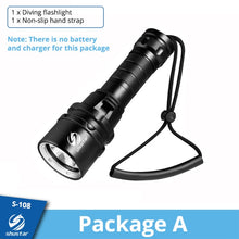 Load image into Gallery viewer, Super bright Diving Flashlight IP68 highest waterproof rating Professional diving light Powered by 18650 battery With hand rope