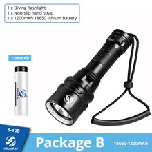 Load image into Gallery viewer, Super bright Diving Flashlight IP68 highest waterproof rating Professional diving light Powered by 18650 battery With hand rope