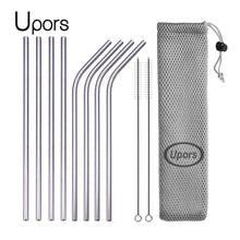 Load image into Gallery viewer, Reusable Drinking Straw, Stainless Steel Straws Straight Bent Metal Straw with Cleaner Brush Pouch
